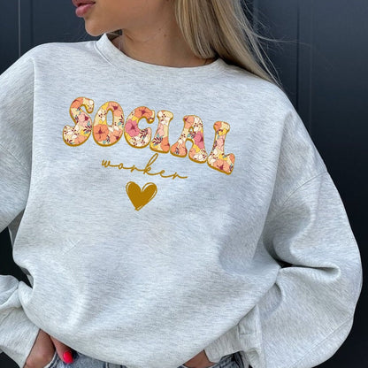 Floral Social Worker Sweatshirt, Gift For Social Worker, School Counselor Shirts, Therapist Sweaters,Social Worker School Sweater,Girl Shirt