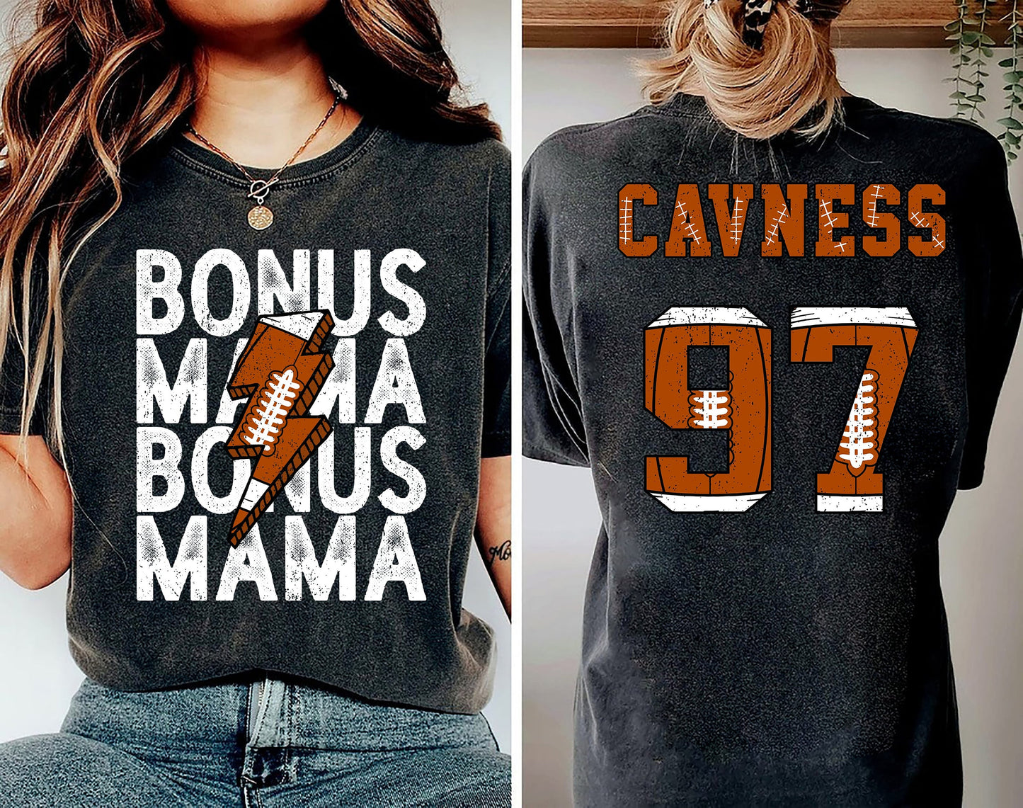 Football bonus Mama Comfort Colors® Unisex Crewneck T-shirts - Personalized Name and Number - Football Season Shirt, football season