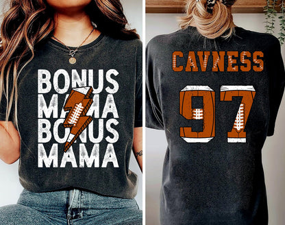 Football bonus Mama Comfort Colors® Unisex Crewneck T-shirts - Personalized Name and Number - Football Season Shirt, football season