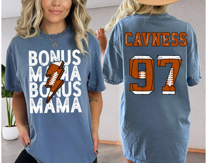 Football bonus Mama Comfort Colors® Unisex Crewneck T-shirts - Personalized Name and Number - Football Season Shirt, football season