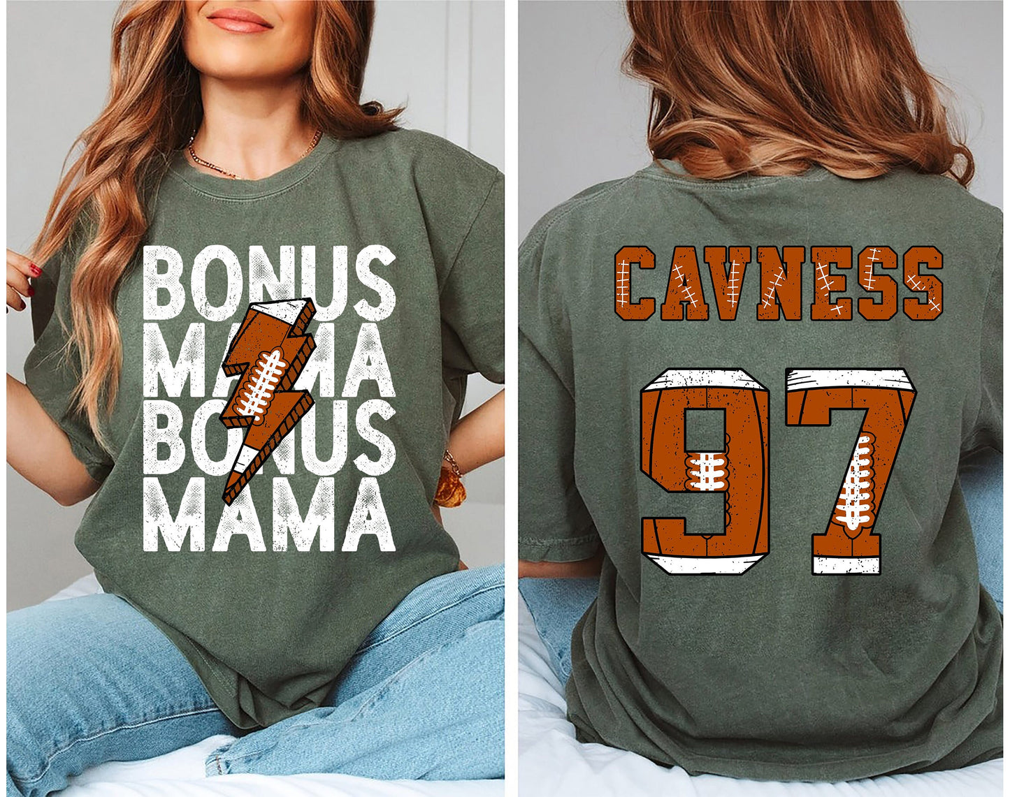Football bonus Mama Comfort Colors® Unisex Crewneck T-shirts - Personalized Name and Number - Football Season Shirt, football season