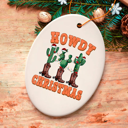 Howdy Christmas Cactus and Western Boot Ornament, Cowboy West Theme