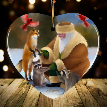 Santa's Farm Critters Christmas Ornament, Folk Themed Raccoon, Fox, and Cardinal