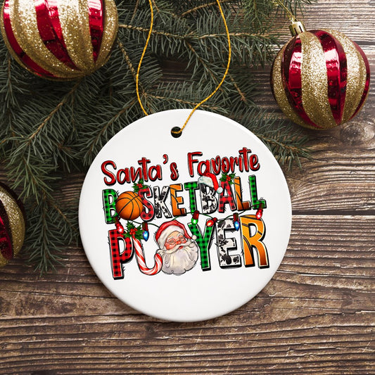 Santa’s Favorite Basketball Player Plaid Christmas Ornament, Athelete Gift