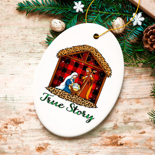 True Story Nativity Plaid Birth of Christ Ornament