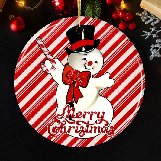Vintage Snowman and Candy Cane Colors Merry Christmas Ornament