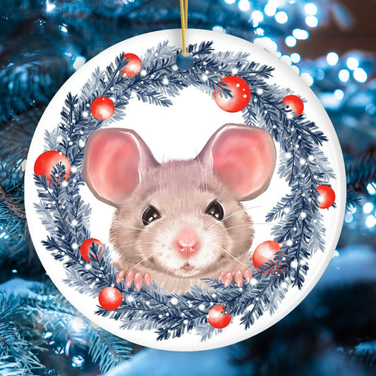 Watercolor Cute Christmas Rat Ornament