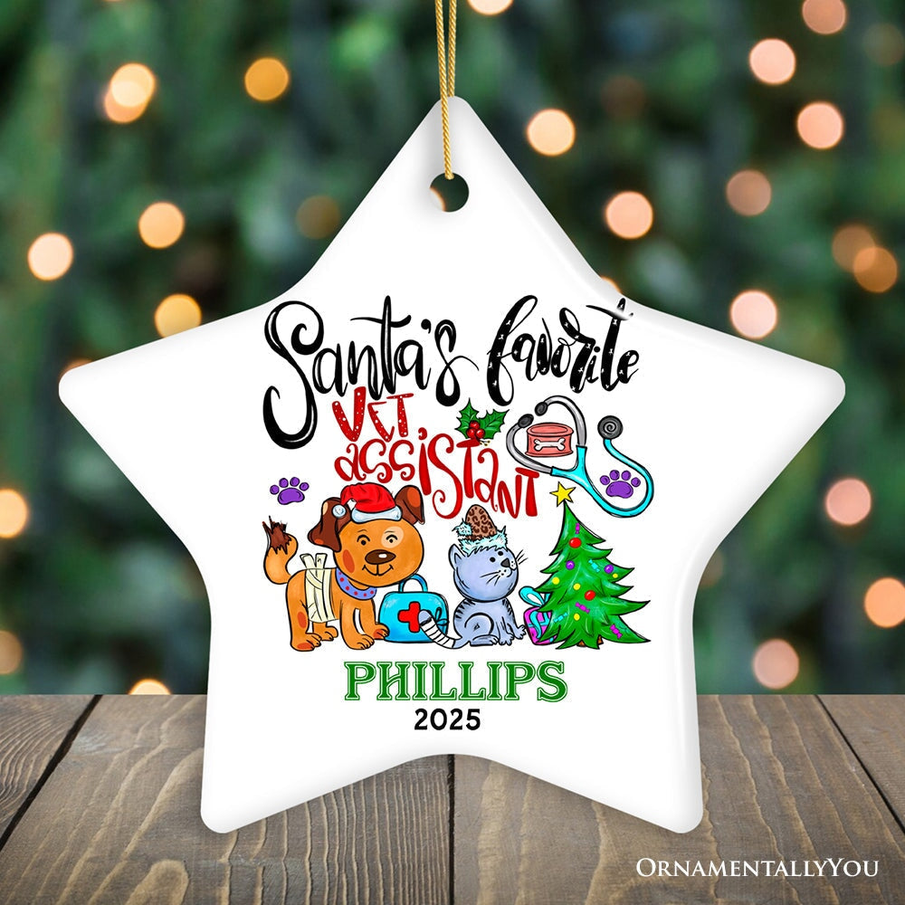 Colorful & Fun Santa's Favorite Vet Assistant's Paw-some Christmas Ornament, Veterinary Animal Health Worker Appreciation Gift