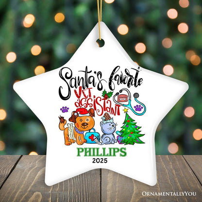 Colorful & Fun Santa's Favorite Vet Assistant's Paw-some Christmas Ornament, Veterinary Animal Health Worker Appreciation Gift