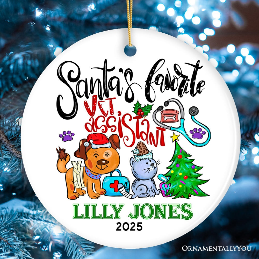 Colorful & Fun Santa's Favorite Vet Assistant's Paw-some Christmas Ornament, Veterinary Animal Health Worker Appreciation Gift