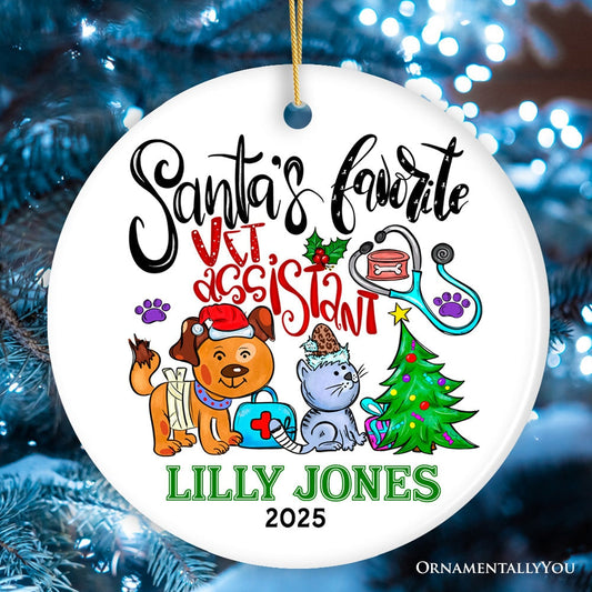 Colorful & Fun Santa's Favorite Vet Assistant's Paw-some Christmas Ornament, Veterinary Animal Health Worker Appreciation Gift