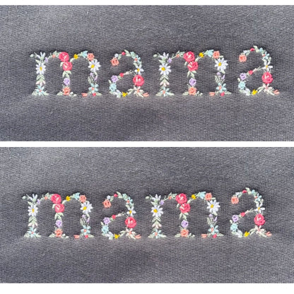 Floral Mama Embroidered Hoodie With Kid's Name on Sleeve, Mother's Day Gift