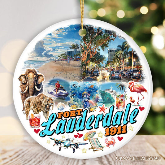 Artistic Fort Lauderdale Watercolor Ornament, Tropical Florida Vacation Beaches and Nature Souvenir