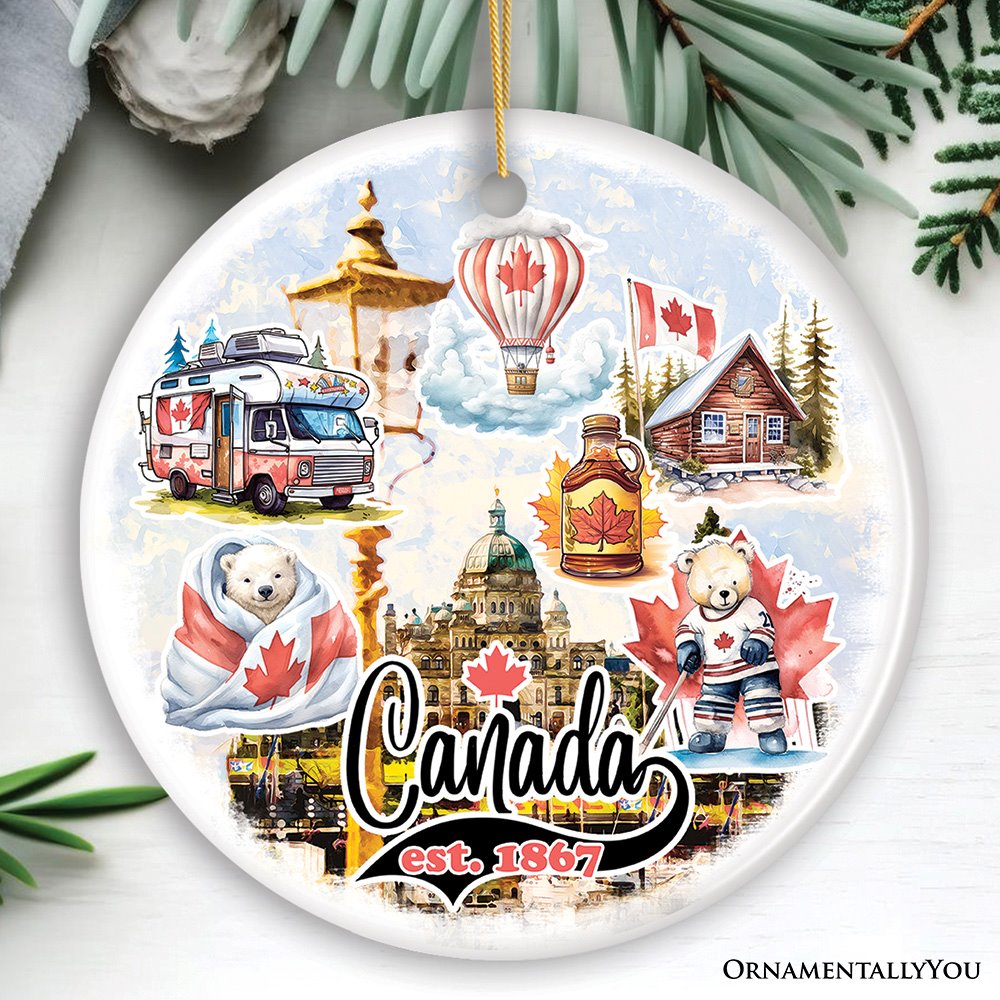 Canada Cultural Heritage and Traditions Artwork Ornament, Canadian Landmarks and Travel Christmas Gift