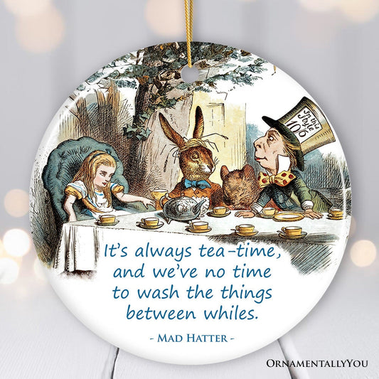 It's Always Tea Time Christmas Ornament, Alice in Mad Tea Party Vintage Tree Decor