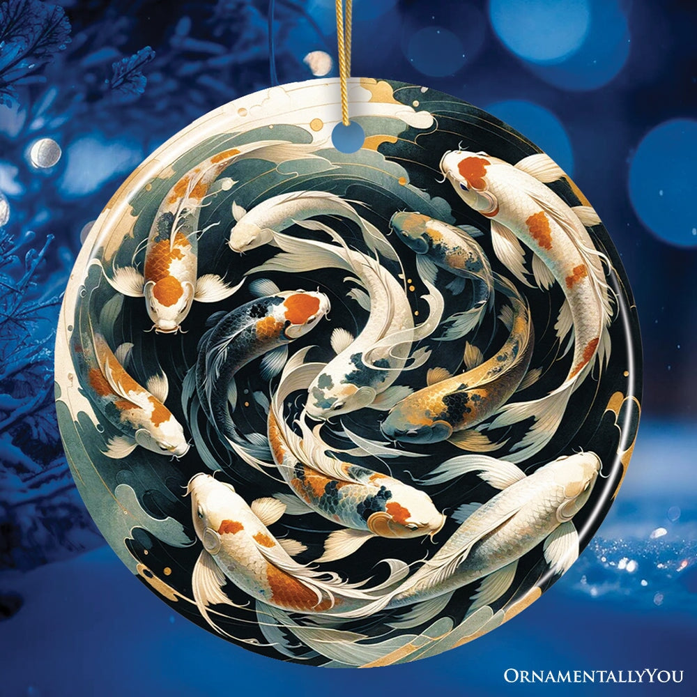 Koi Fish Contemporary Art Ceramic Ornament, Elegant Painting Decor And Souvenir