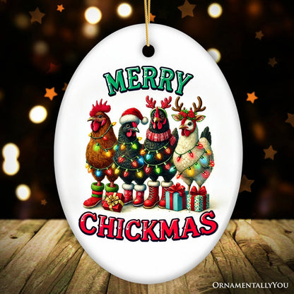 Merry Chickmas Chicken Ornament, Bright and Quirky Decor For Christmas Tree