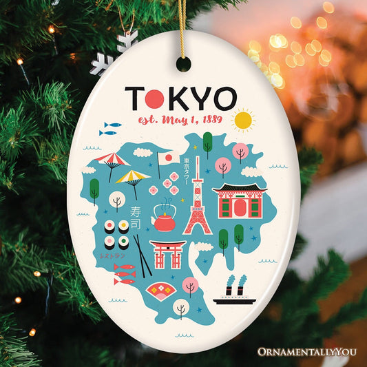 Minimalistic Elegant Tokyo Cultural Ornament, Vintage Japanese Landmarks Gift