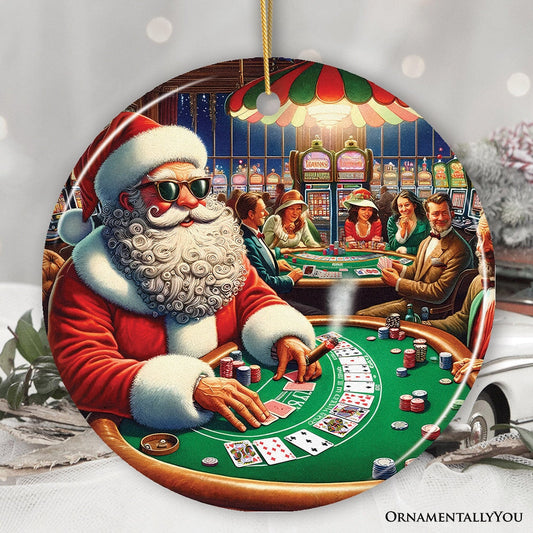 North Pole Poker Night Santa Claus at the Casino Christmas Ornament, High Roller Holiday Decor