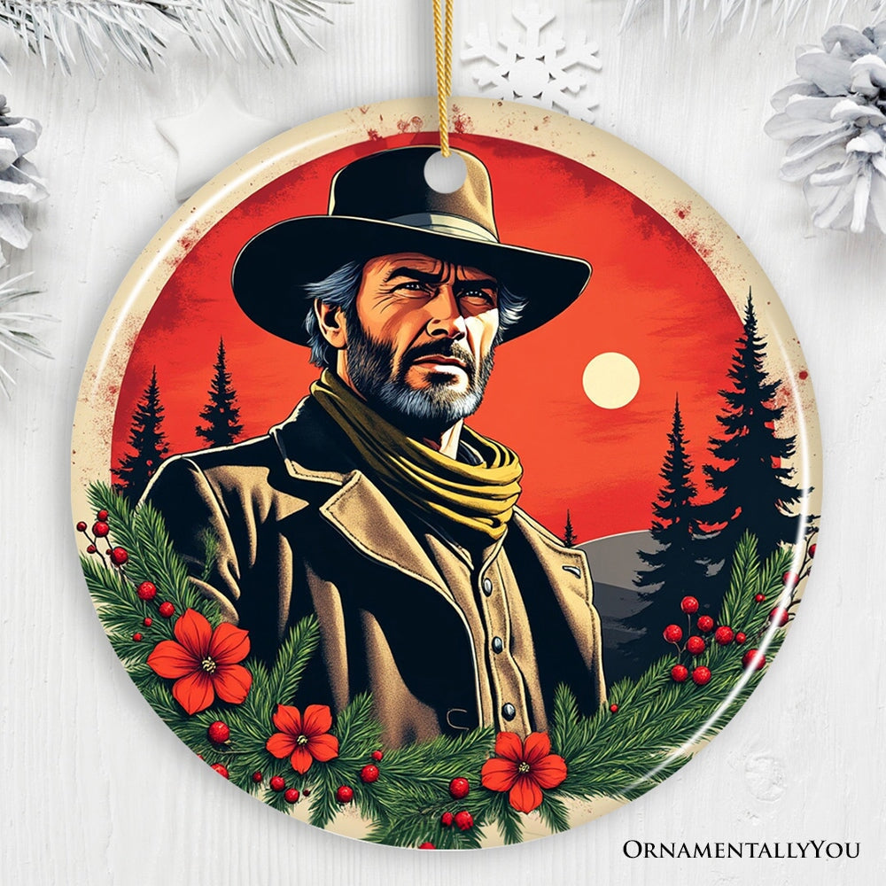 Wild West Gritty Holiday Christmas Ornament, Vintage Western Legend Clint Eastwood Gift