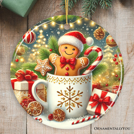 Adorable Gingerbread Man in a Christmas Cup Ornament, Sweet and Warm Holiday Gift and Tree Decor