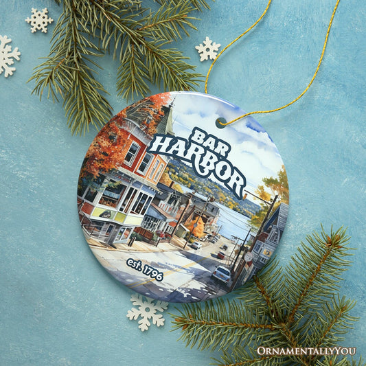 Charming Bar Harbor Street Ornament and Holiday Decoration, Maine Keepsake and Present