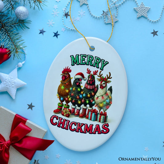 Merry Chickmas Chicken Ornament, Bright and Quirky Decor For Christmas Tree