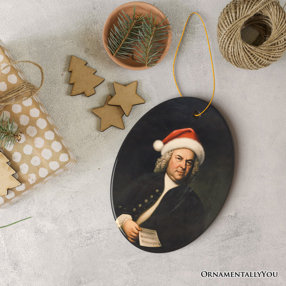 Santa Bach Christmas Ornament, Baroque Composer Holiday Gift for Musician