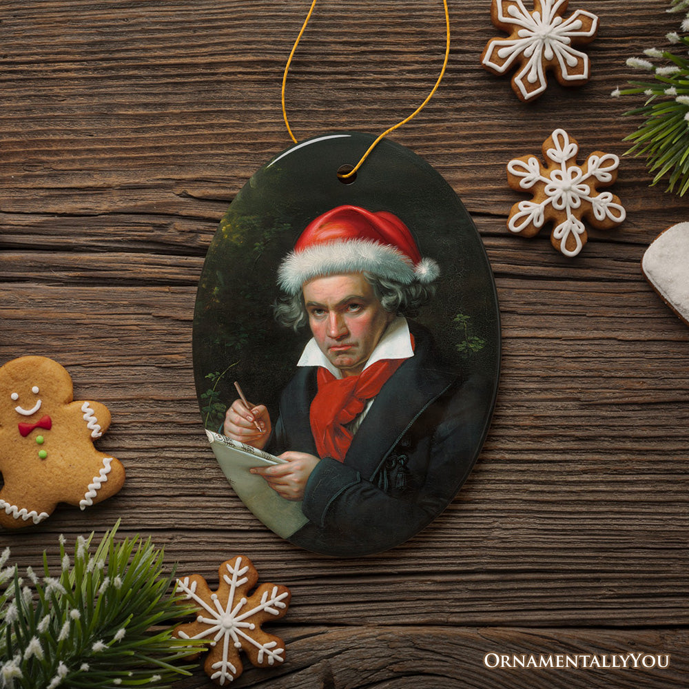 Santa Beethoven Christmas Ornament, Composer Holiday Gift for Classical Musicians