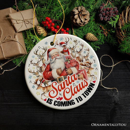 Santa Claus is Coming to Town Vintage Christmas Ornament, Artistic Tree Decoration