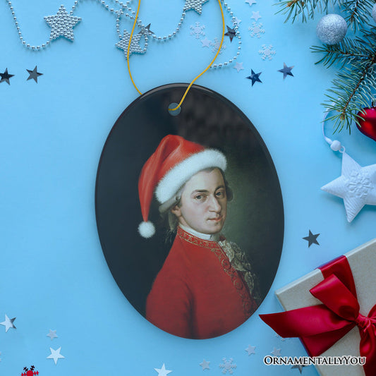 Santa Mozart Christmas Ornament, Baroque Holiday Gift for Musician