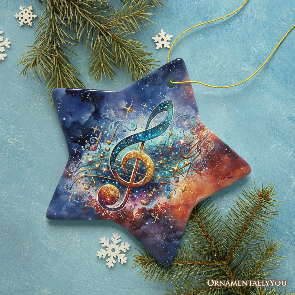 Treble G-Clef Cosmic Melodic Symphony Ornament, Festive Holiday Decor, Musician Souvenir