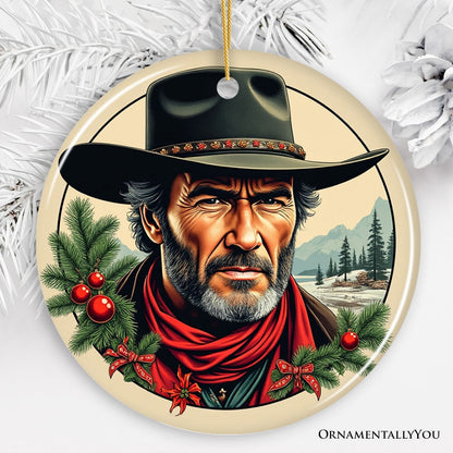 Wild West Gritty Holiday Christmas Ornament, Vintage Western Legend Clint Eastwood Gift