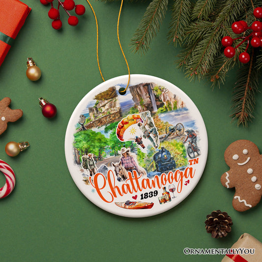 Adventurous Chattanooga Mountain Town Ornament, Tennessee Lookout Point Christmas Gift and Scenic Outdoor Souvenir
