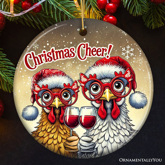 Christmas Cheer Chicken Ornament, Whimsical Holiday Tree Decoration