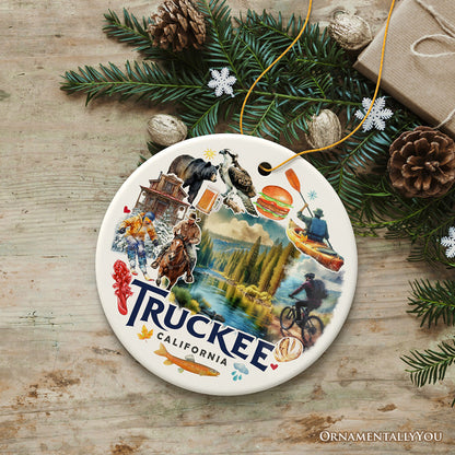 Lively Truckee Mountain Town Ornament, California River Charm and Outdoor Explorer Christmas Gift
