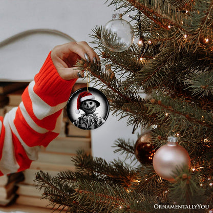 Nightmarish Scarecrow with Santa Hat Ornament, Gift For Unique Halloween Tree Christmas Decor