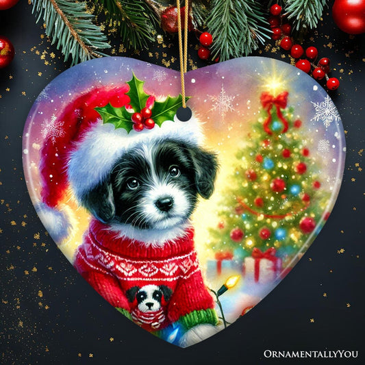 Playful Border Collie with Santa Hat Ornament, Festive Canine Christmas Decor