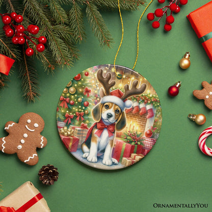 Cozy Fireplace Beagle Ornament, Snuggly Canine Christmas Gift and Decor