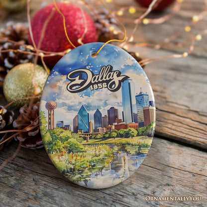 Dallas City Artistic Ceramic Ornament, Texas Souvenir and Christmas Decoration Keepsake