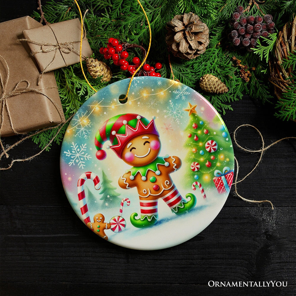 Gingerbread Man as a Christmas Elf Ornament, Magical Holiday Gift and Tree Decor
