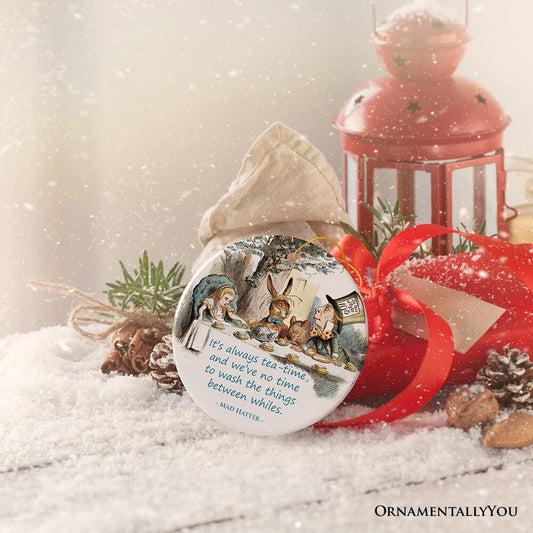 It's Always Tea Time Christmas Ornament, Alice in Mad Tea Party Vintage Tree Decor