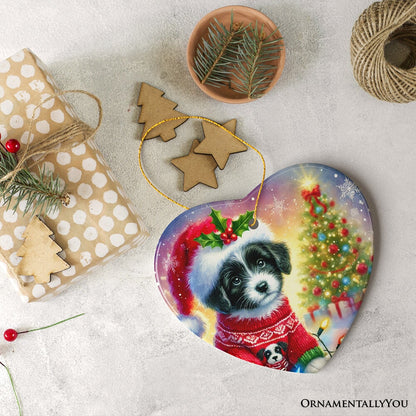 Playful Border Collie with Santa Hat Ornament, Festive Canine Christmas Decor
