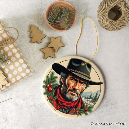 Wild West Gritty Holiday Christmas Ornament, Vintage Western Legend Clint Eastwood Gift