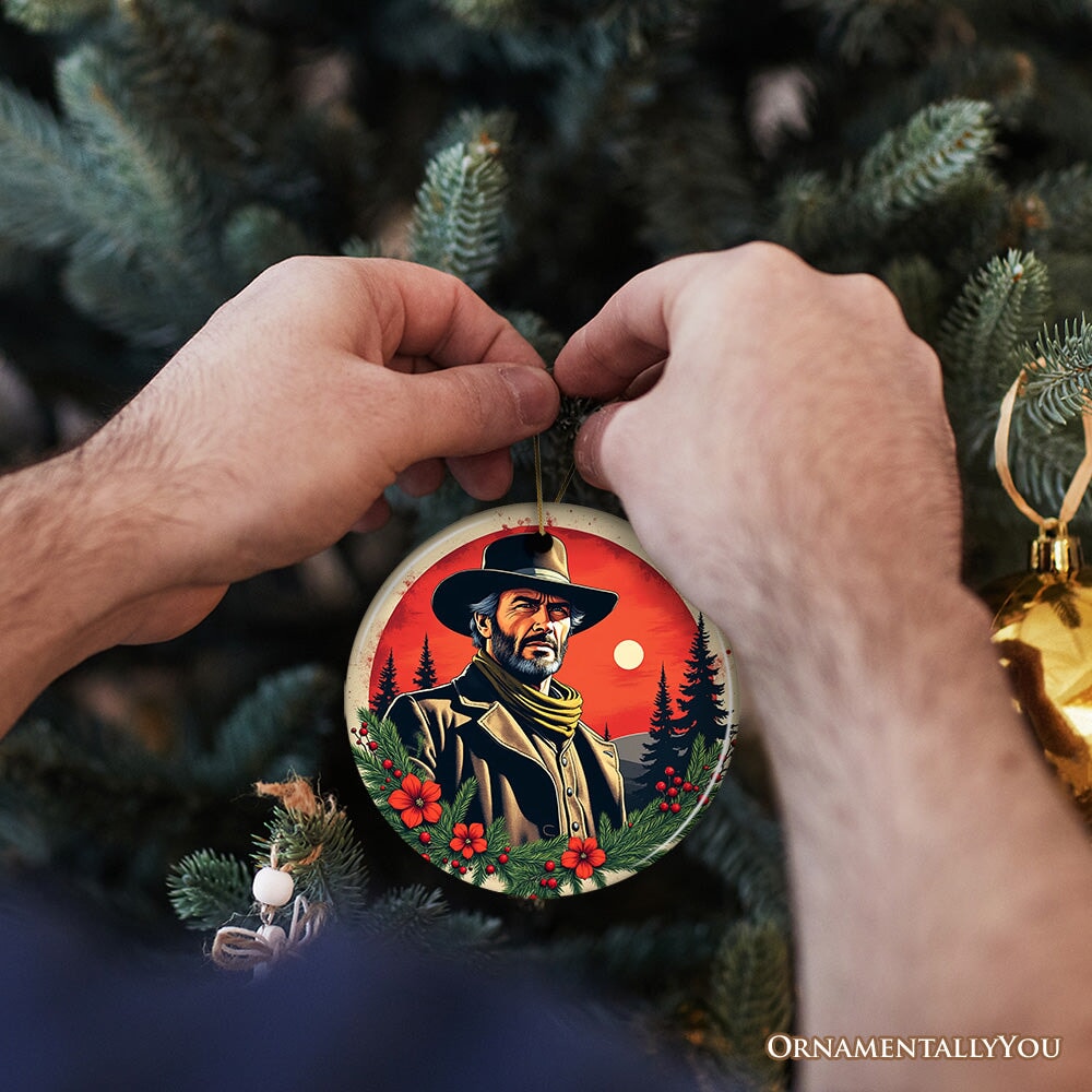 Wild West Gritty Holiday Christmas Ornament, Vintage Western Legend Clint Eastwood Gift