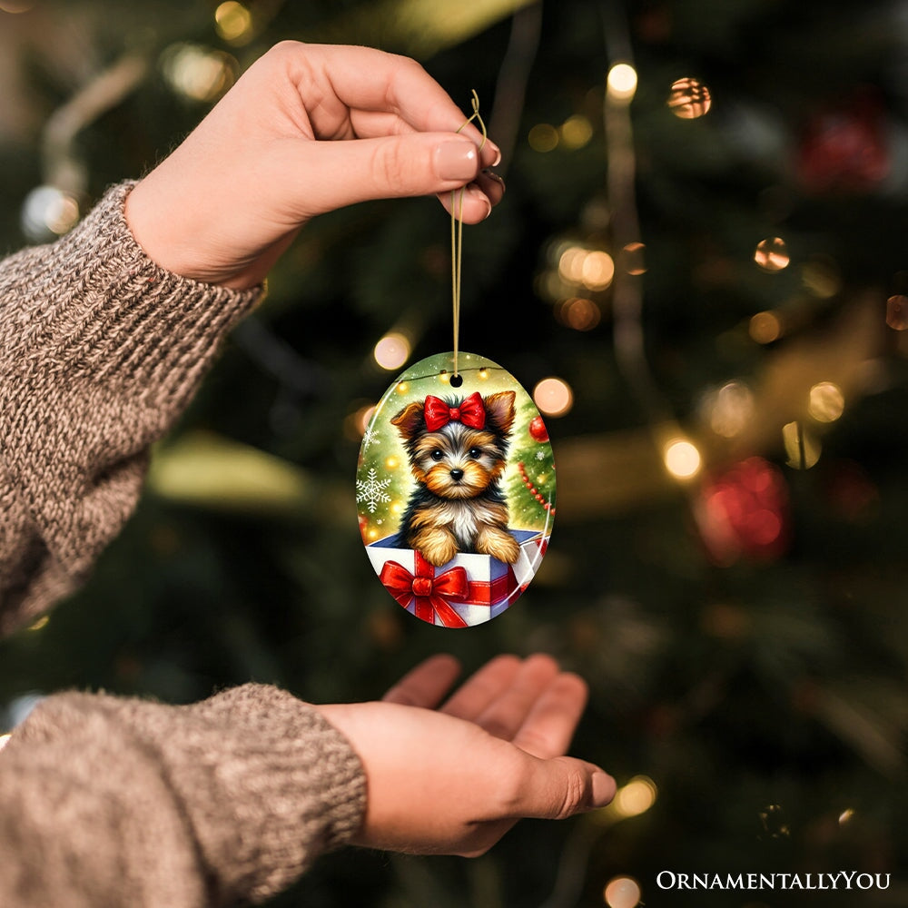 Precious Yorkshire Terrier Christmas Gift Ornament, Sweet Holiday Scene Decor