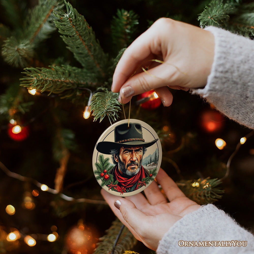 Wild West Gritty Holiday Christmas Ornament, Vintage Western Legend Clint Eastwood Gift
