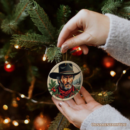 Wild West Gritty Holiday Christmas Ornament, Vintage Western Legend Clint Eastwood Gift