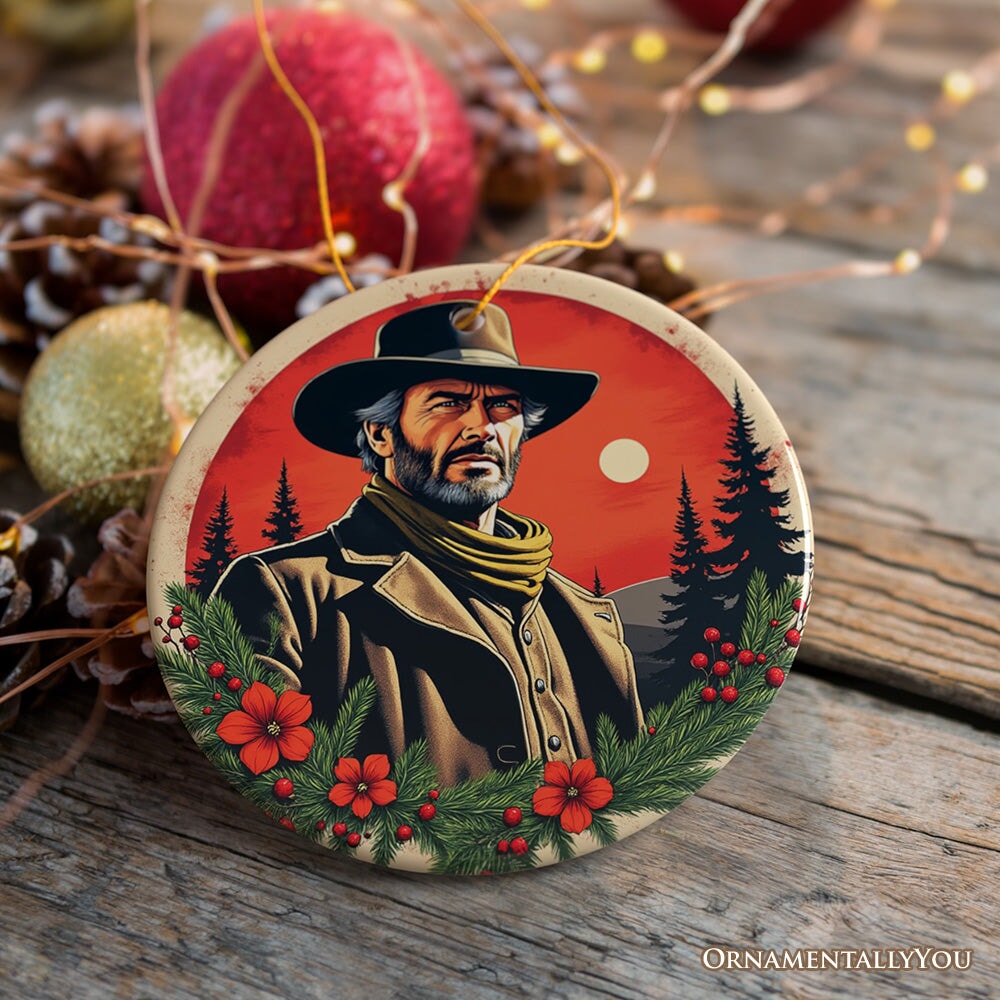 Wild West Gritty Holiday Christmas Ornament, Vintage Western Legend Clint Eastwood Gift