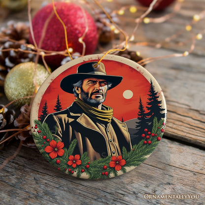 Wild West Gritty Holiday Christmas Ornament, Vintage Western Legend Clint Eastwood Gift